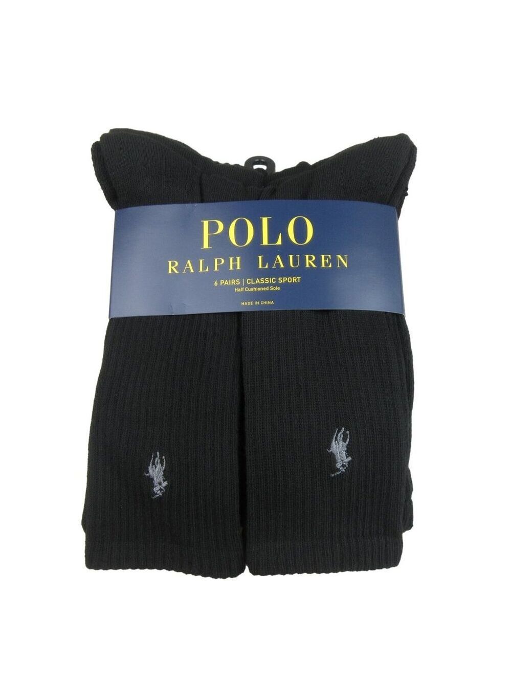Polo Ralph Lauren Classic Cushioned Crew Socks 6 Pack Men's Size 6-13 Black NEW